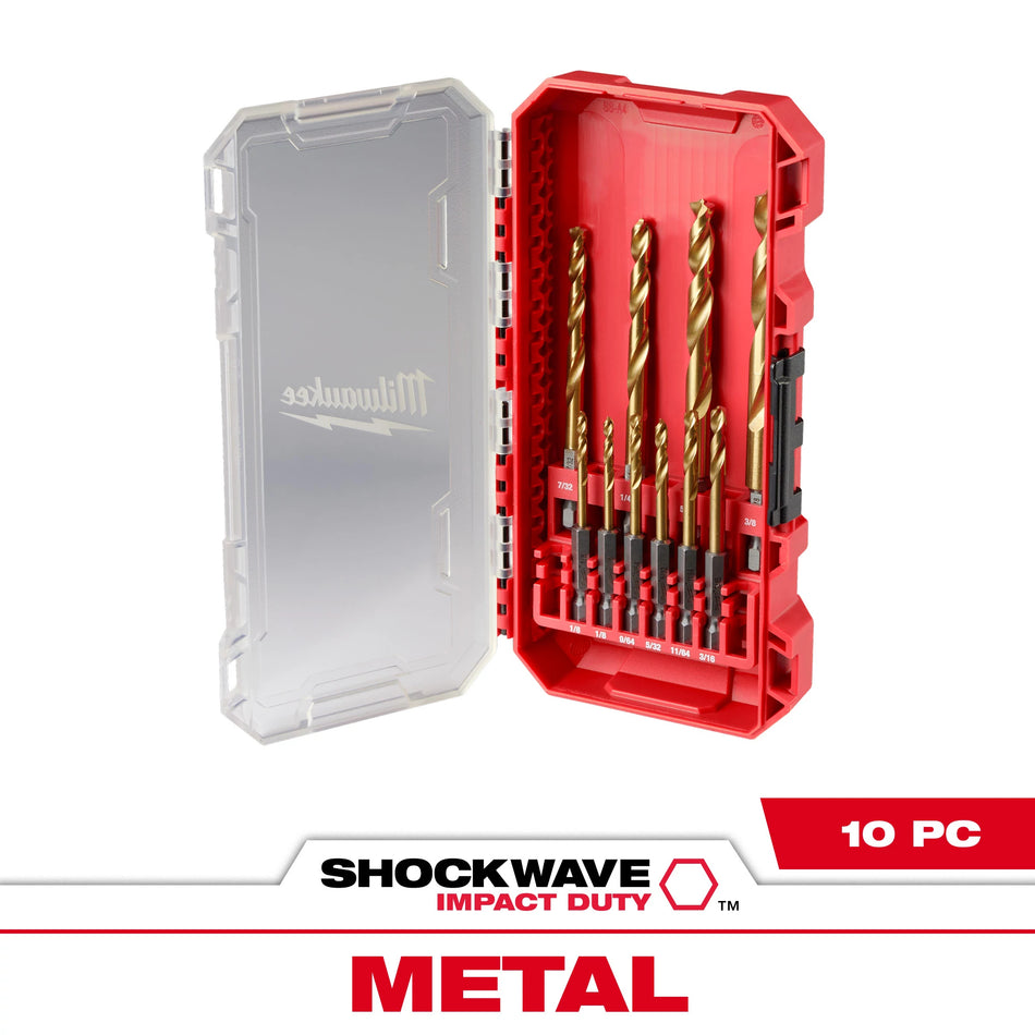 Milwaukee 48-89-4633, SHOCKWAVE RED HELIX Titanium Drill Bit Set -10 PC
