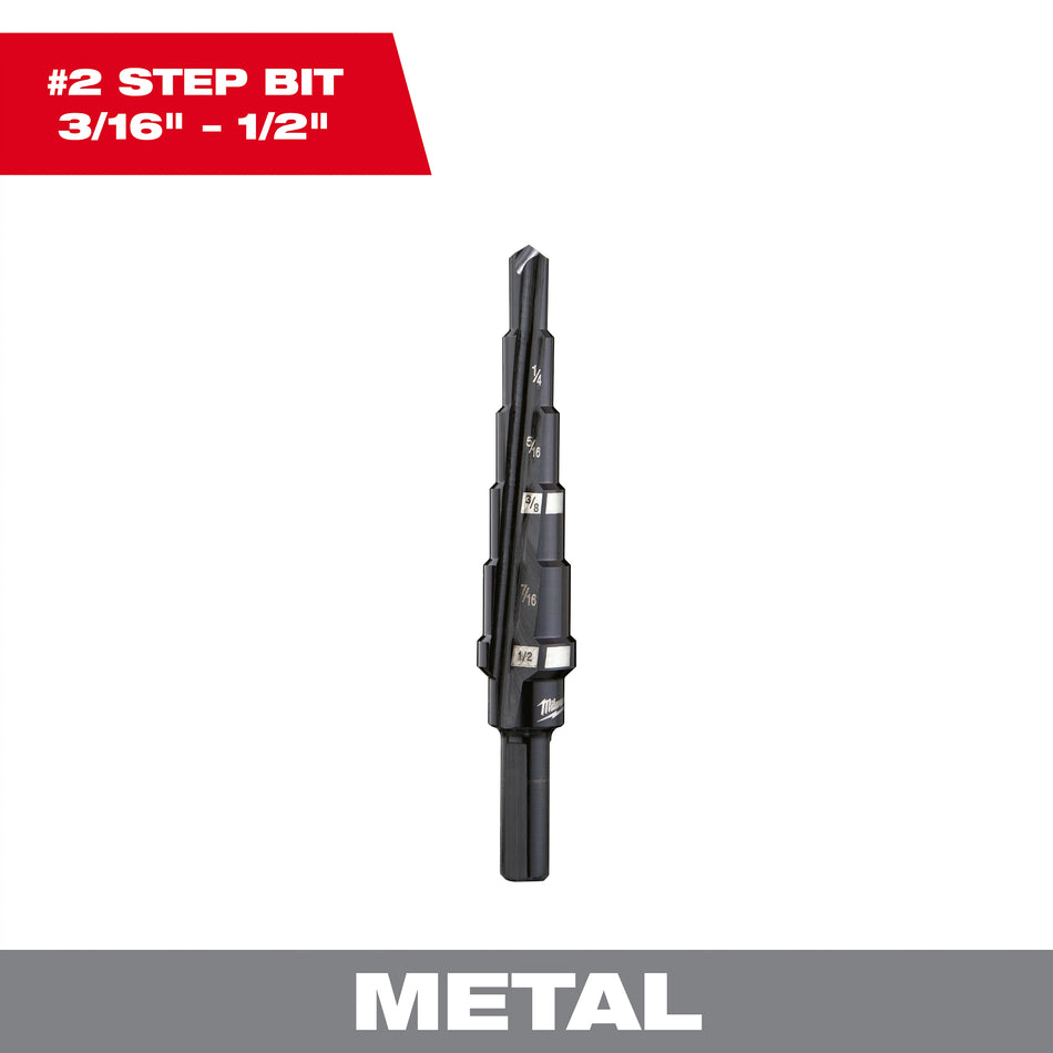 Milwaukee 48-89-9202, #2 Step Drill Bit, 3/16" - 1/2" by 1/16"