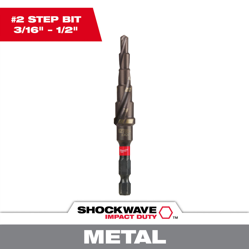 Milwaukee 48-89-9242, SHOCKWAVE Impact Duty Step Drill Bit #2 3/16 - 1/2"