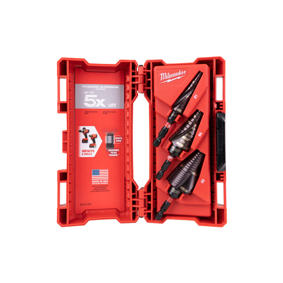 Milwaukee 48-89-9254, SHOCKWAVE Impact Duty Step Drill Bit 3pc Set (#1, #2, #4)