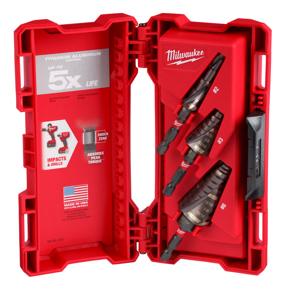 Milwaukee 48-89-9256, SHOCKWAVE Impact Duty Step Drill Bit Mechanical Set (#2, #3, #8)