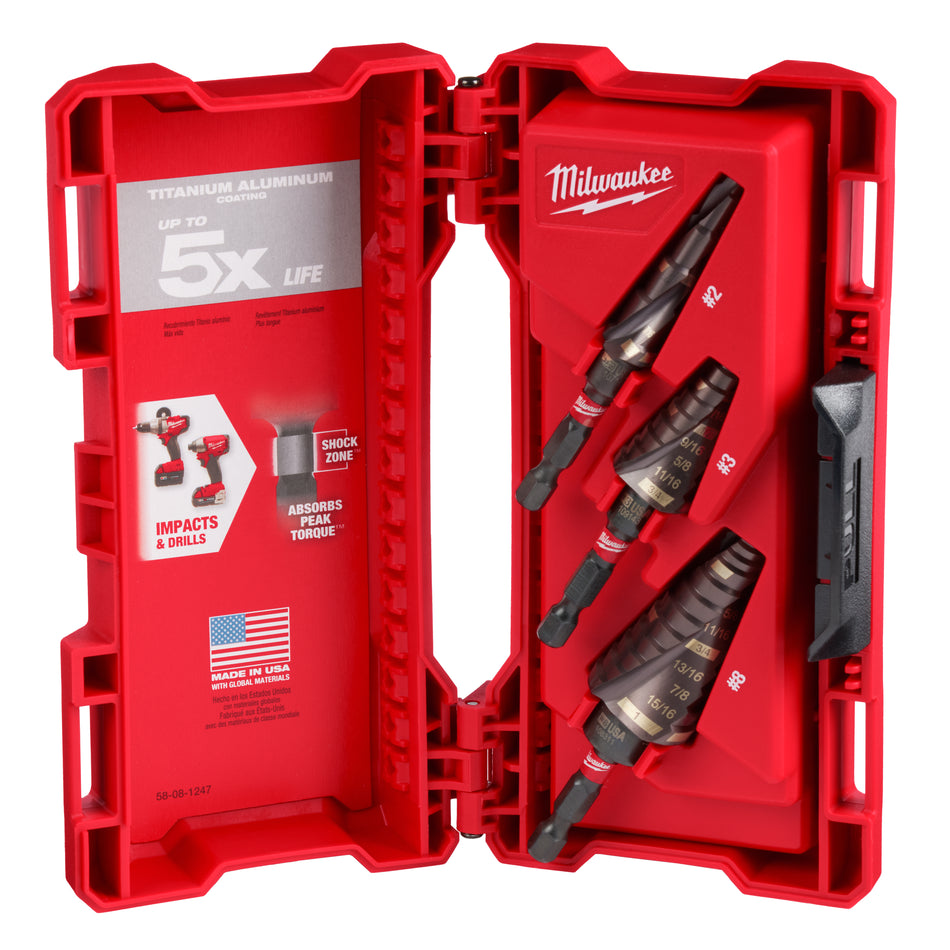 Milwaukee 48-89-9256, SHOCKWAVE Impact Duty Step Drill Bit Mechanical Set (#2, #3, #8)
