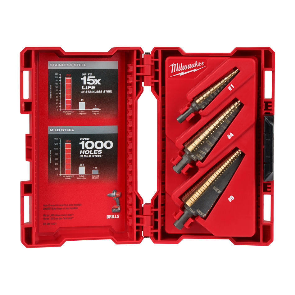 Milwaukee 48-89-9291, Cobalt Step Drill Bit 3PC Set