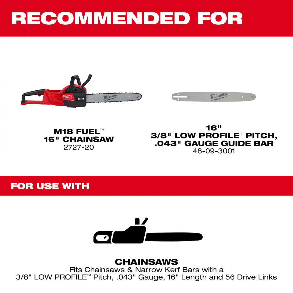 Milwaukee 49-16-2715, Replacement 16" Saw Chain for 2727-20 Chainsaw