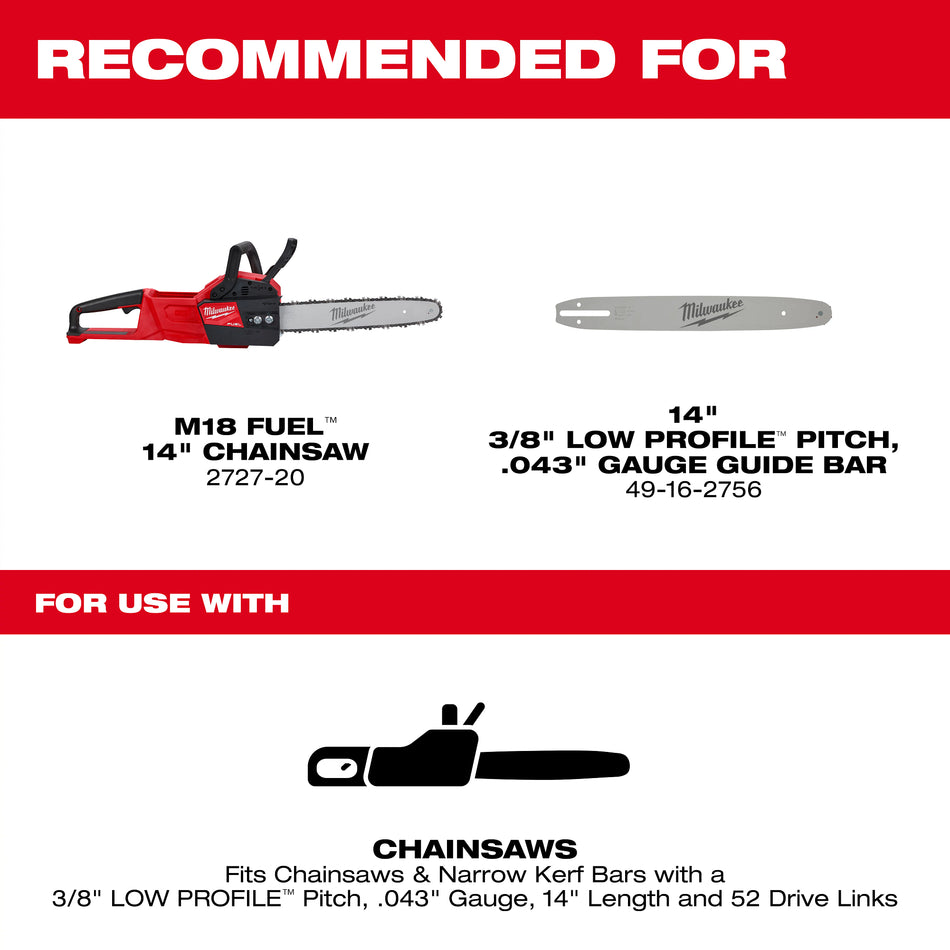 Milwaukee 49-16-2749, Replacement 14" Saw Chain for 2727-20C Chainsaw
