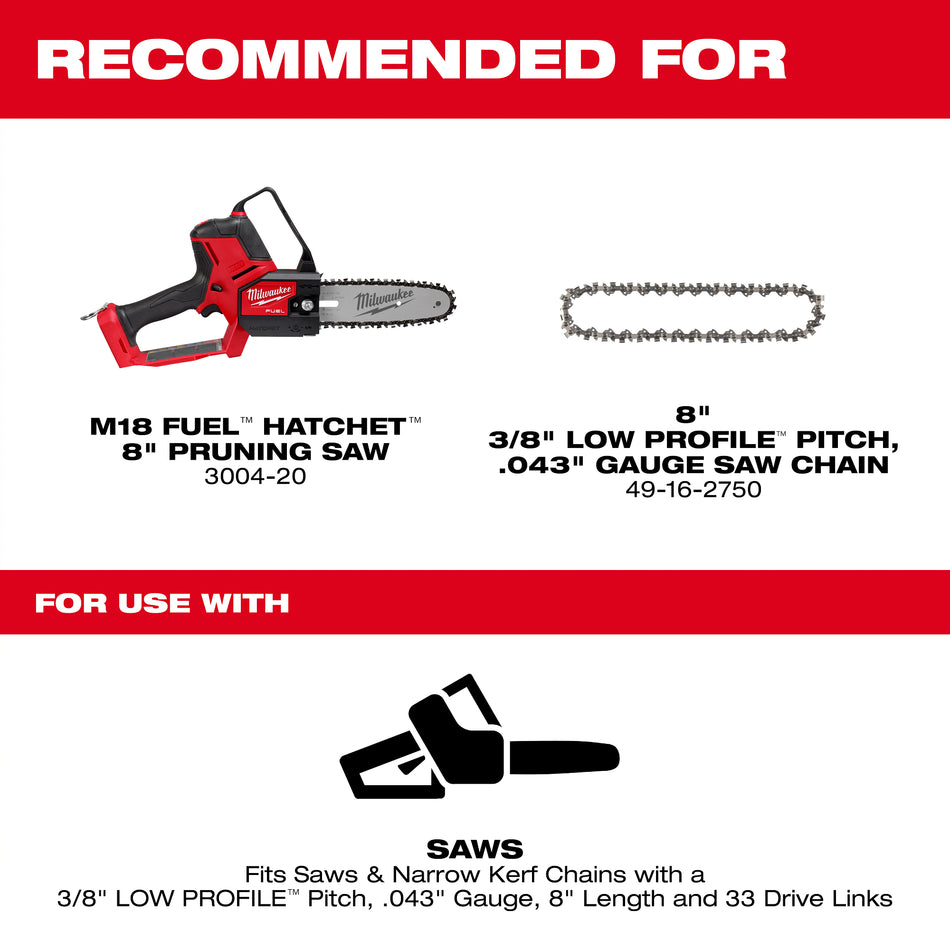 Milwaukee 49-16-2751, 8" Pruning Saw Guide Bar