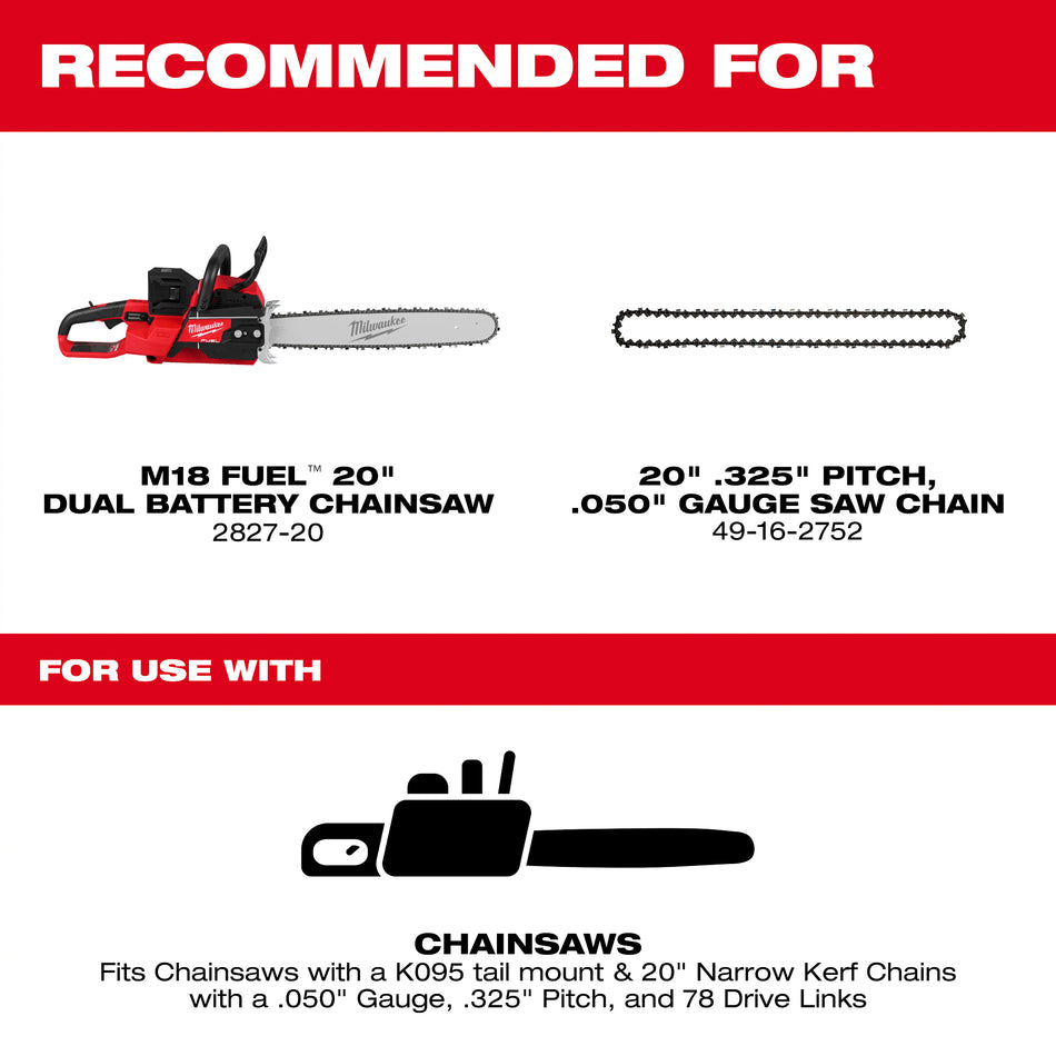 Milwaukee 49-16-2755, 20" .325" Pitch, .050" Gauge Guide Bar