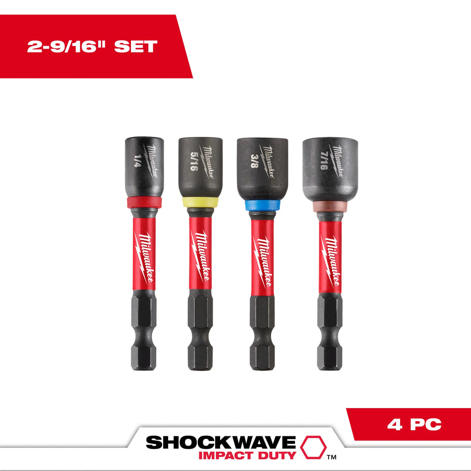 Milwaukee 49-66-4566, SHOCKWAVE Impact Duty 2-9/16" Magnetic Nut Driver Set 4PC
