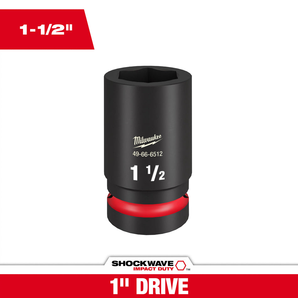 Milwaukee 49-66-6512, 1" Drive 1-1/2" Standard SHOCKWAVE Impact Duty 6 Point Socket