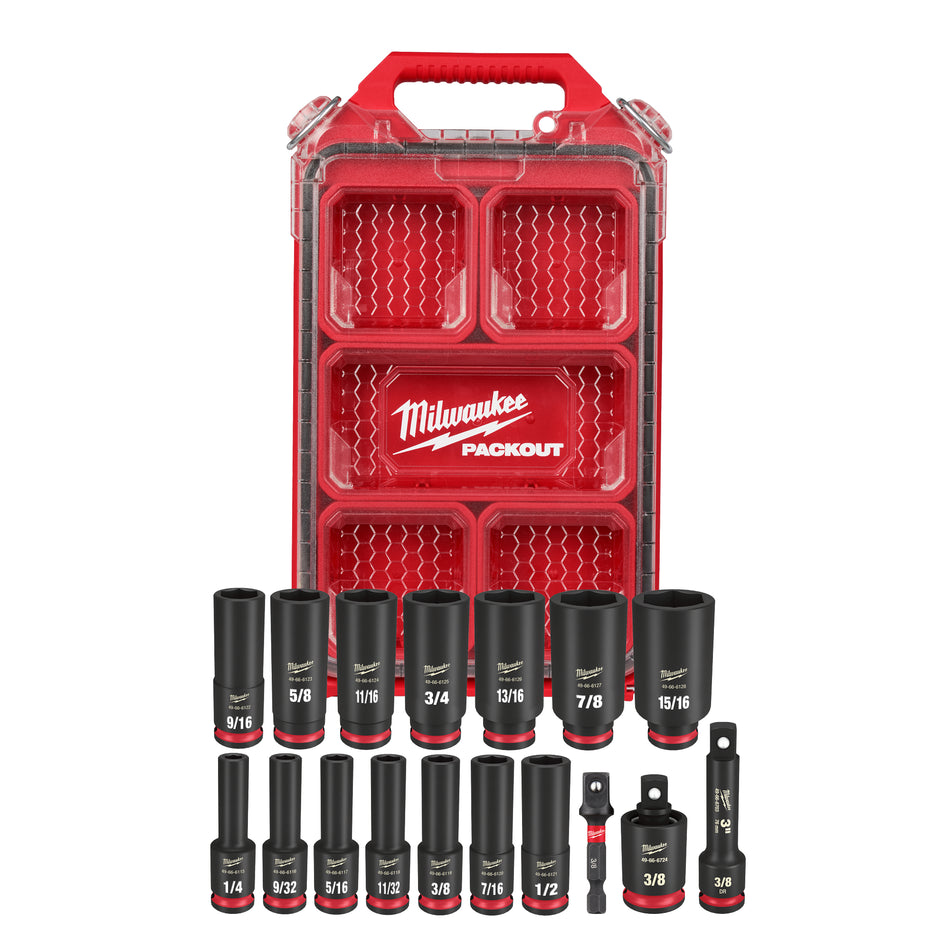 Milwaukee 49-66-6800, SHOCKWAVE Impact Duty™ Socket 3/8” Dr 17PC SAE PACKOUT Set