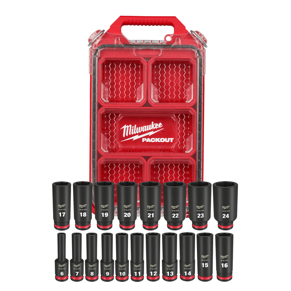 Milwaukee 49-66-6801, SHOCKWAVE Impact Duty™ Socket 3/8” Dr 19PC MM PACKOUT Set