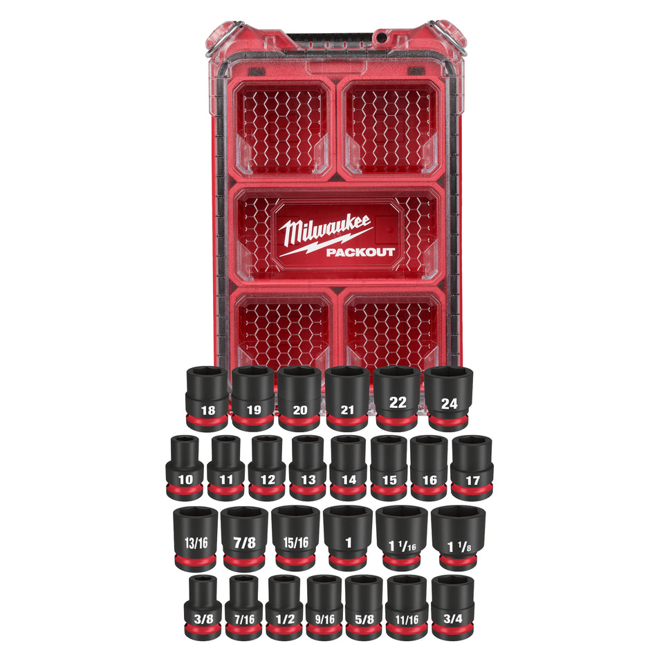 Milwaukee 49-66-6804, SHOCKWAVE Impact Duty™ Socket 1/2” Dr 27PC MM & SAE PACKOUT Set