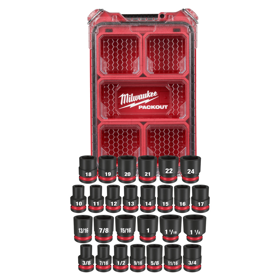 Milwaukee 49-66-6804, SHOCKWAVE Impact Duty™ Socket 1/2” Dr 27PC MM & SAE PACKOUT Set