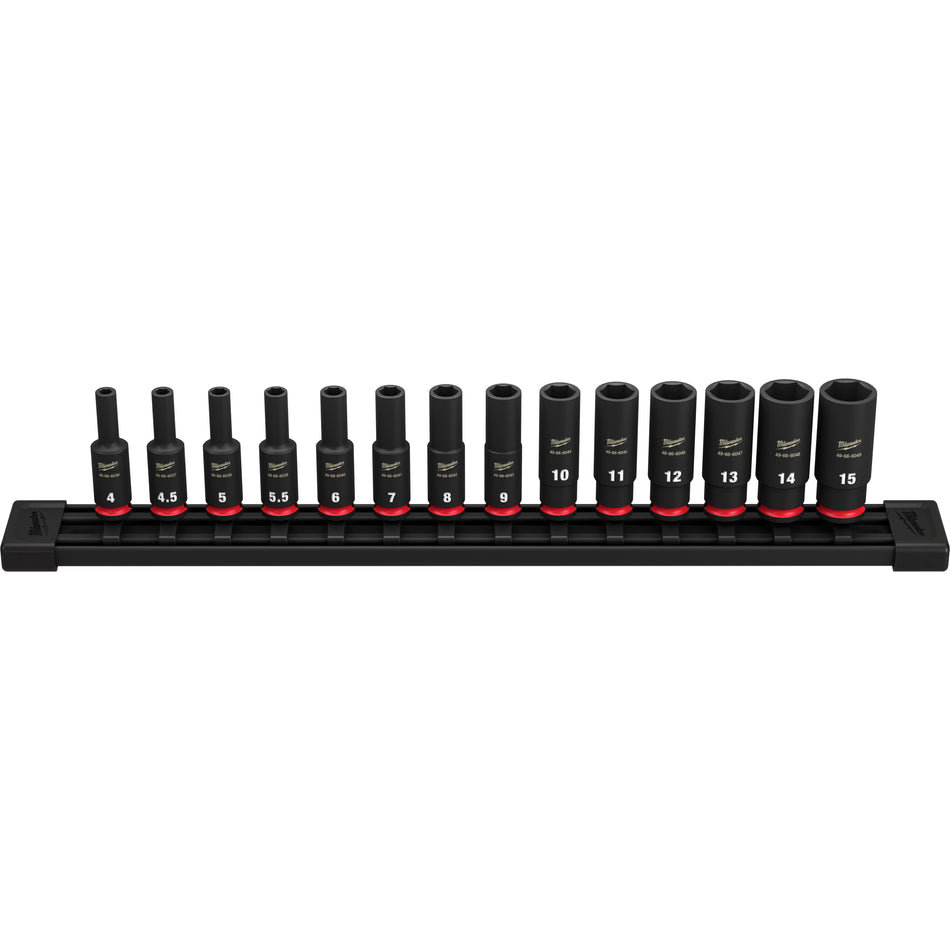 Milwaukee 49-66-7003, SHOCKWAVE 1/4" Drive Impact Duty Metric Deep 6 Point Socket Set - 14 Piece