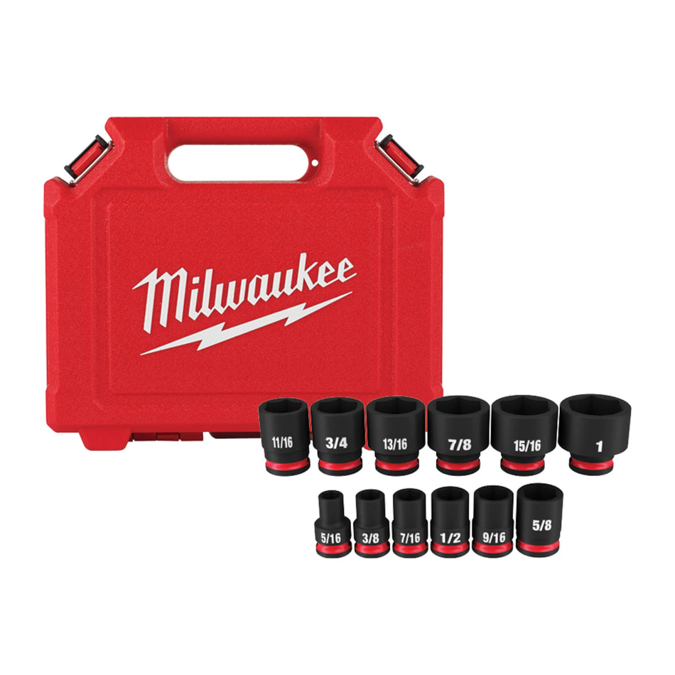 Milwaukee 49-66-7005, 3/8" Drive SHOCKWAVE Impact Duty SAE Standard 6 Point Socket Set - 12 Piece