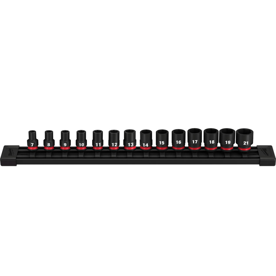 Milwaukee 49-66-7007, 3/8" Drive SHOCKWAVE Impact Duty Metric Standard 6 Point Socket Set - 14 Piece