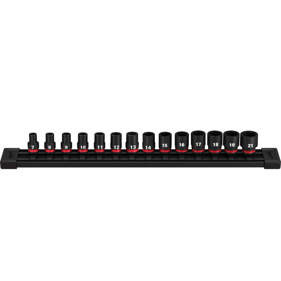 Milwaukee 49-66-7007, 3/8" Drive SHOCKWAVE Impact Duty Metric Standard 6 Point Socket Set - 14 Piece