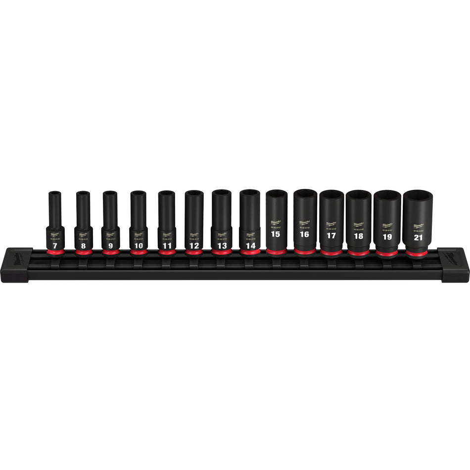 Milwaukee 49-66-7008, 3/8" Drive SHOCKWAVE Impact Duty Metric Deep 6 Point Socket Set - 14 Piece