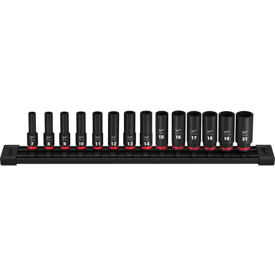 Milwaukee 49-66-7008, 3/8" Drive SHOCKWAVE Impact Duty Metric Deep 6 Point Socket Set - 14 Piece