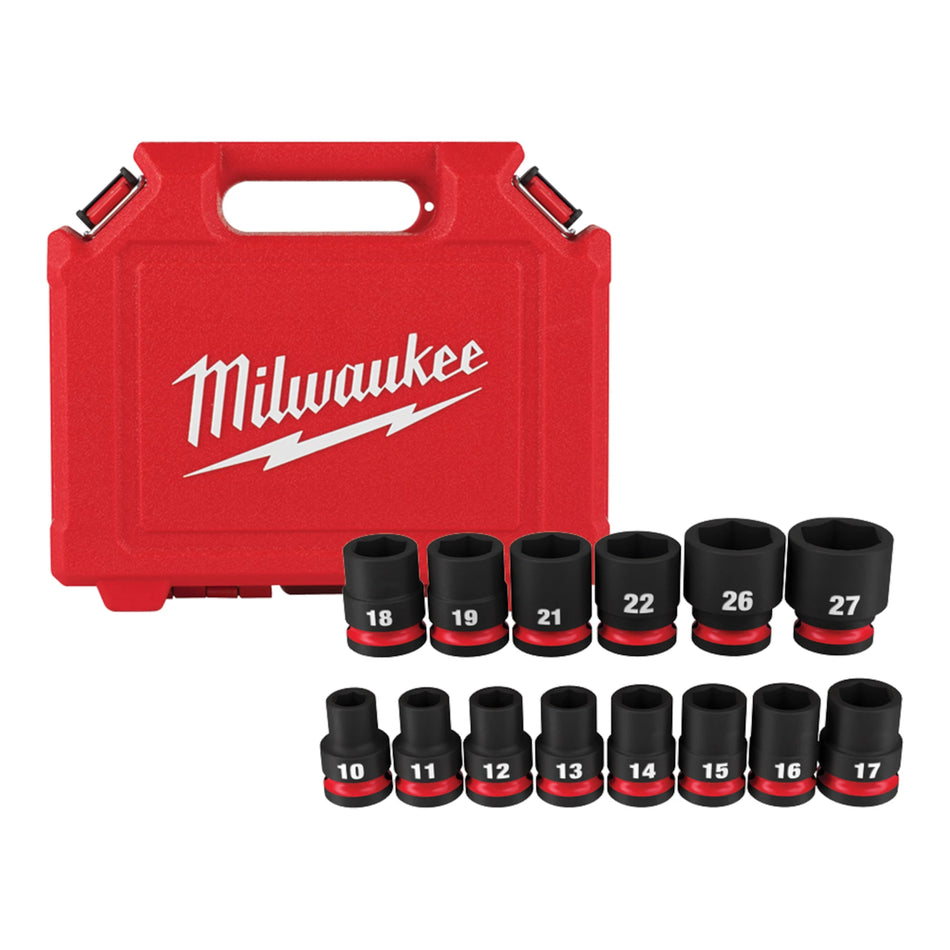 Milwaukee 49-66-7013, 1/2" Drive SHOCKWAVE Impact Duty Metric Standard 6 Point Socket Set - 14 Piece
