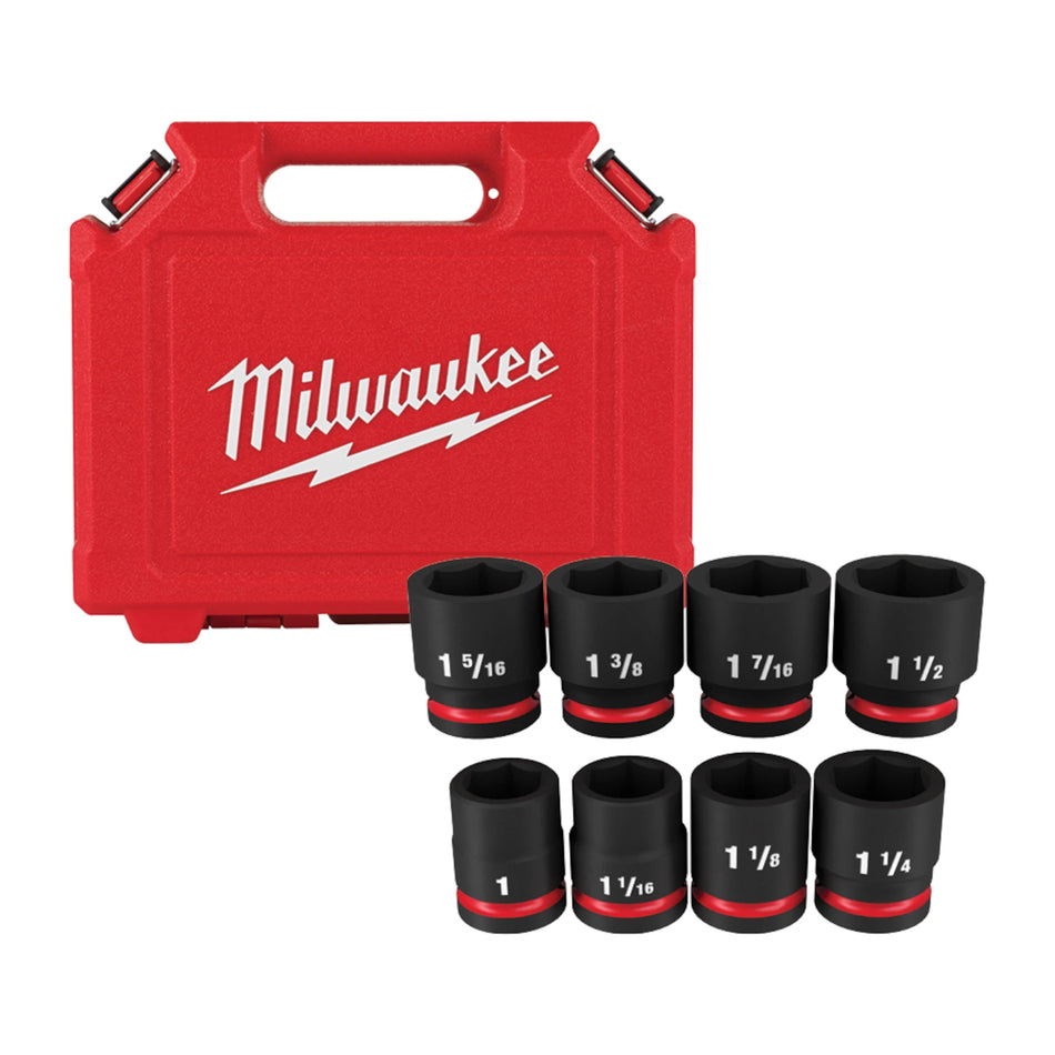 Milwaukee 49-66-7017, 3/4" Drive SHOCKWAVE Impact Duty SAE Standard 6 Point Socket Set - 8 Piece