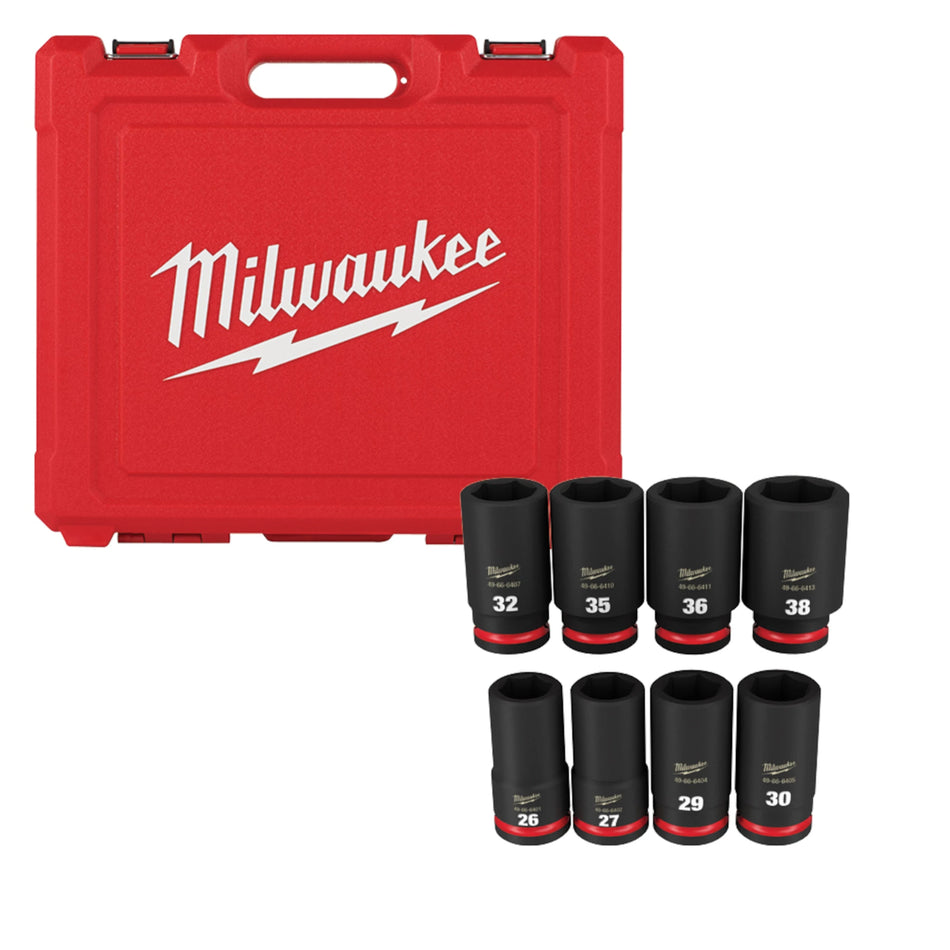 Milwaukee 49-66-7020, 3/4" Drive SHOCKWAVE Impact Duty Metric Deep 6 Point Socket Set - 8 Piece