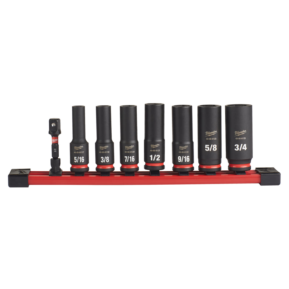 Milwaukee 49-66-7024, 3/8" Drive SHOCKWAVE Impact Duty SAE Deep 6 Point Socket Set - 8 Piece