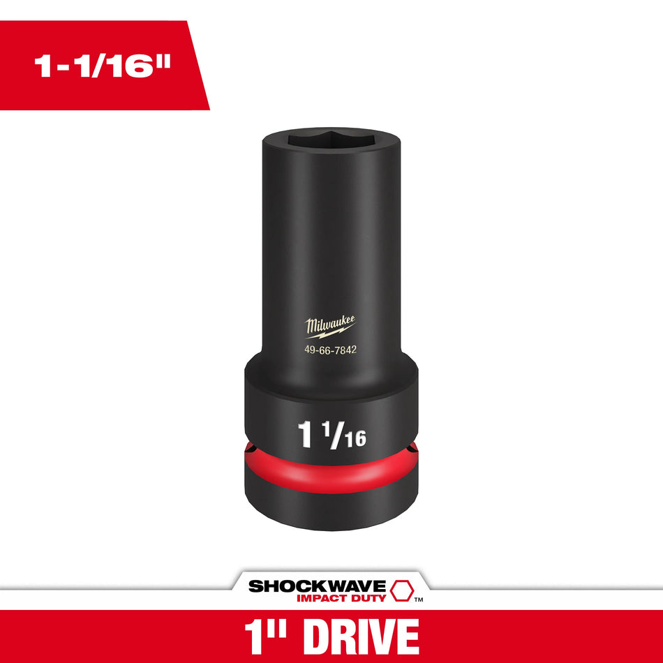Milwaukee 49-66-7842, SHOCKWAVE Impact Duty™ 1" Drive 1-1/16" Thin Wall Extra Deep 6 Point Socket
