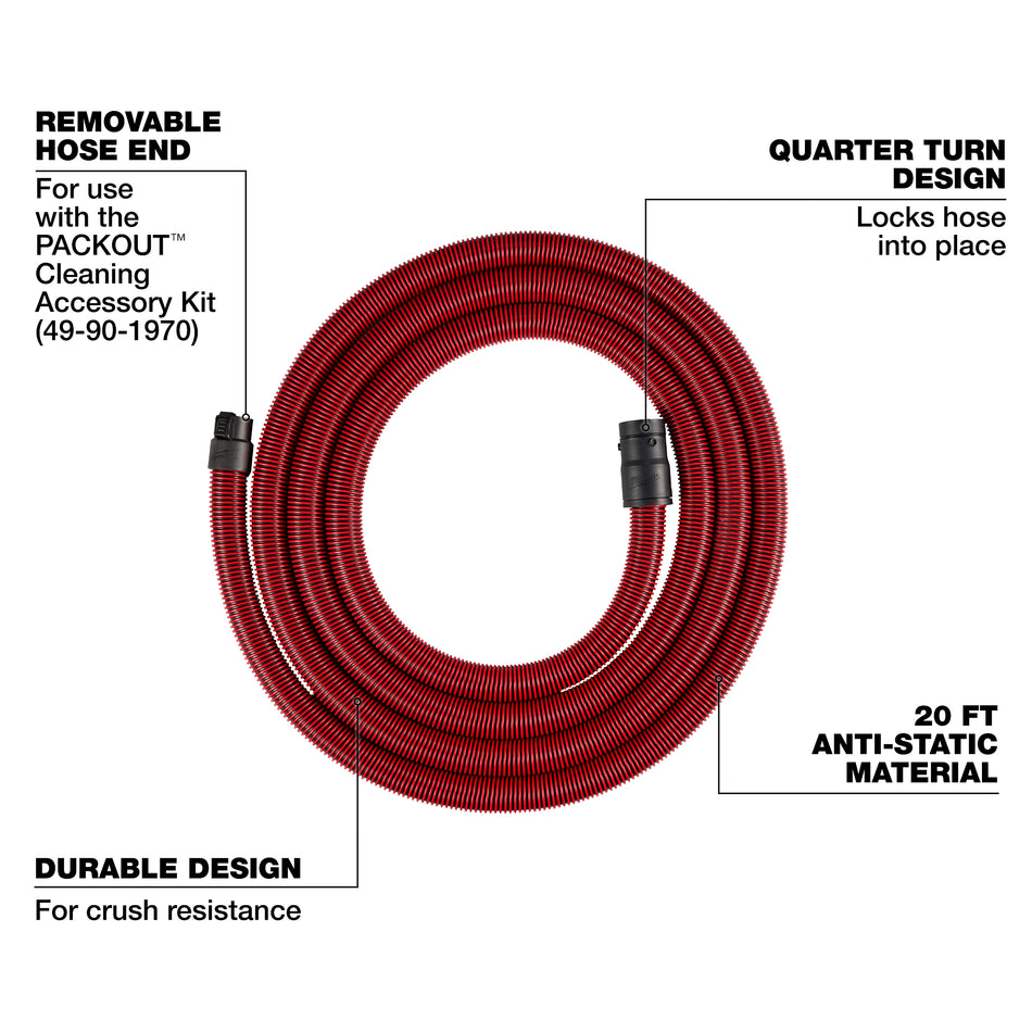 Milwaukee 49-90-1971, 20' Accessory for Hose M18 FUEL 9 Gal Dual Battery Dust Extractor
