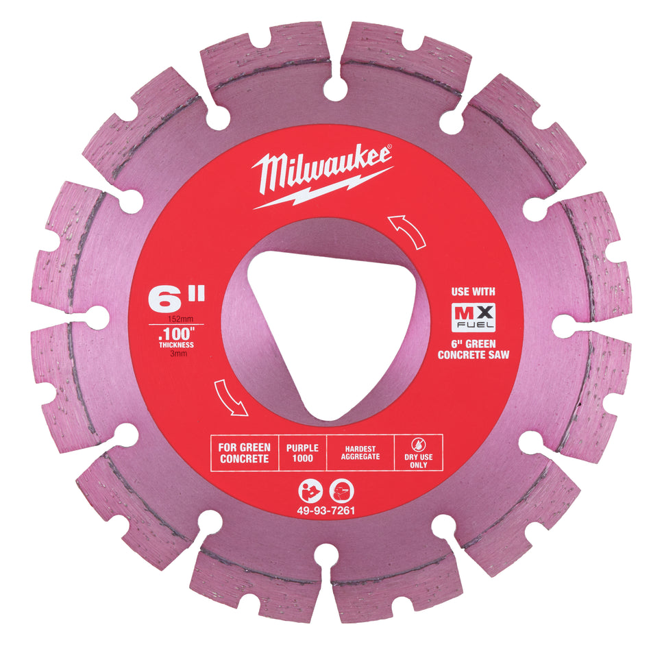 Milwaukee 49-93-7261, Purple 6” x .100” Diamond Blade for Green Concrete