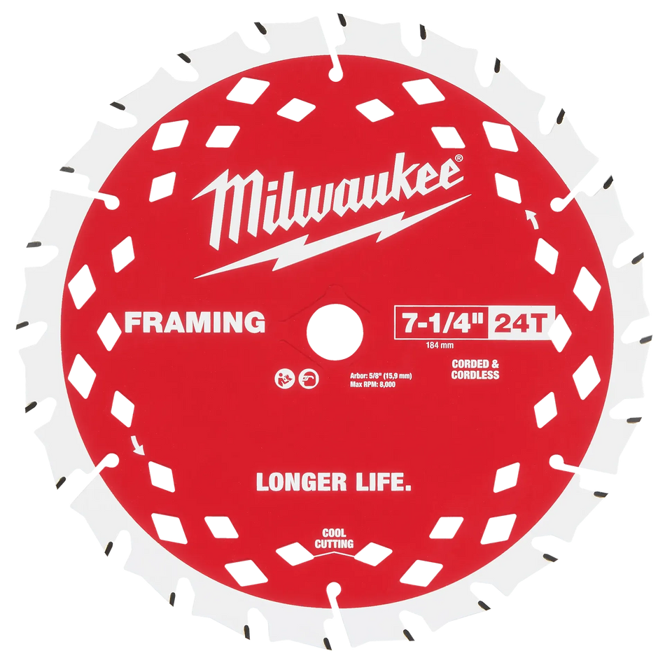 Milwaukee 48-41-0720, 7-1/4" 24T Framing Circular Saw Blades (Sold/Each)