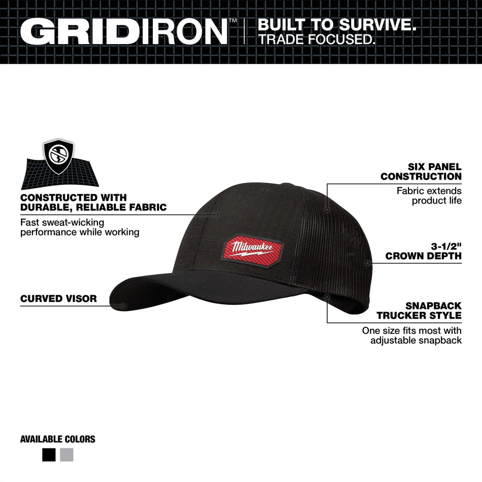 Milwaukee 505B, Gridiron Snapback Trucker Hat - Black