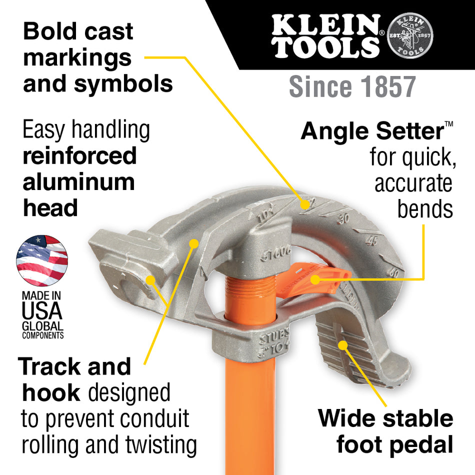 Klein Tools 51606, Aluminum Conduit Bender 1/2-Inch EMT with Angle Setter™