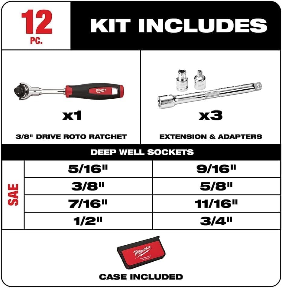 Milwaukee 48-22-9000, 12pc 3/8" Drive SAE Socket Set