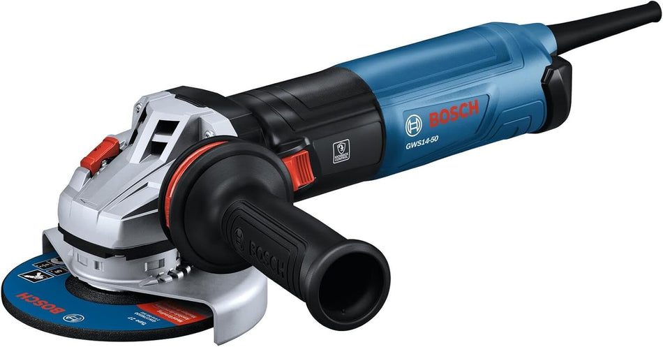 BOSCH GWS14-50, 5 In. Angle Grinder Compact Powerful 13-Amp Motor with Slide Switch - High Performance for Grinding and Cutting