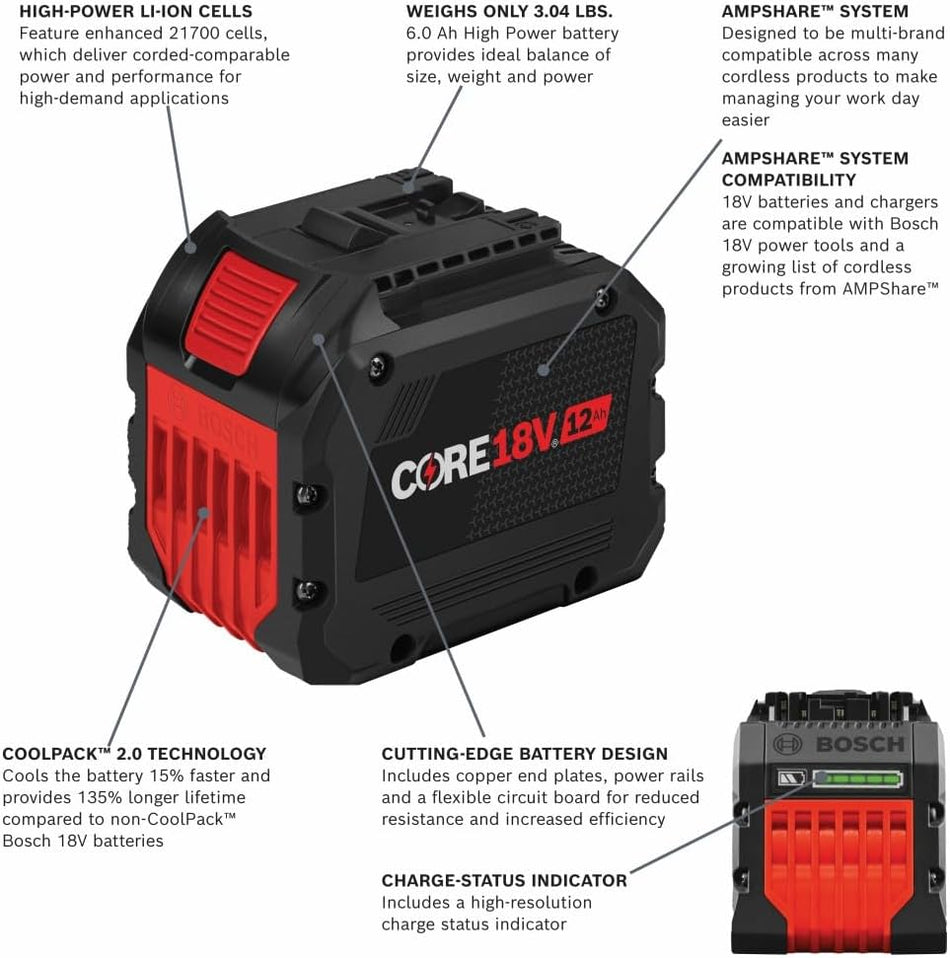 BOSCH GBA18V120, 18V CORE18V® Lithium-Ion 12 Ah High Power Battery