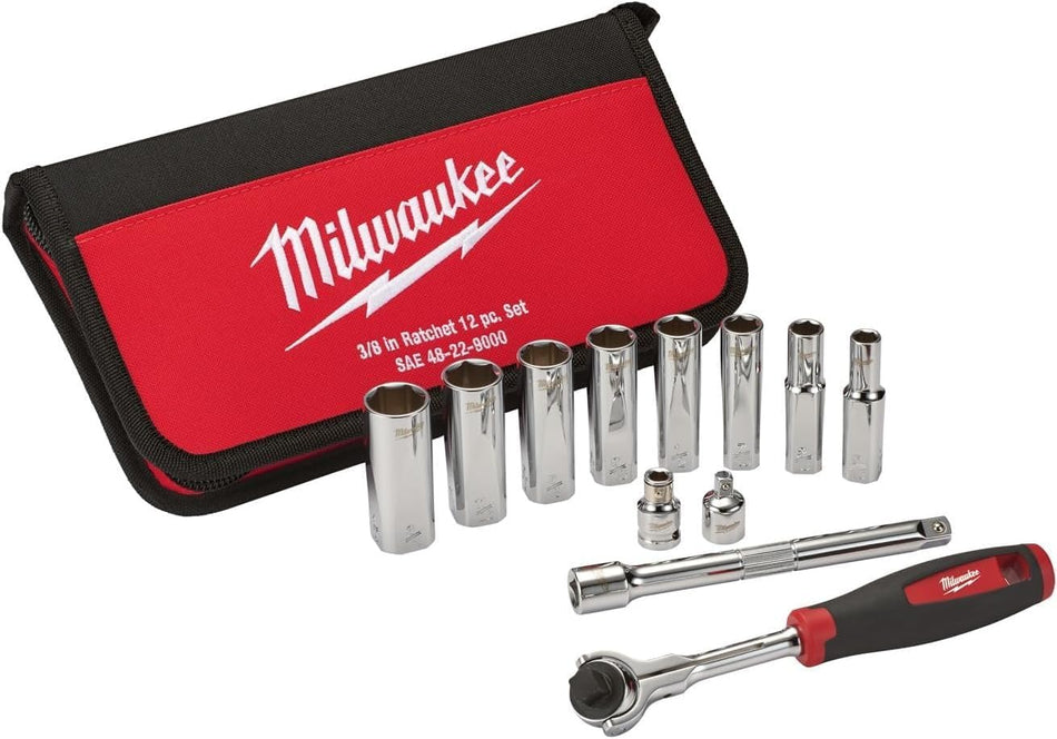 Milwaukee 48-22-9000, 12pc 3/8" Drive SAE Socket Set