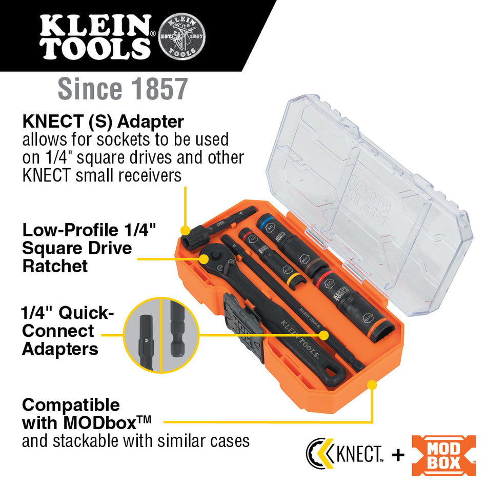 Klein Tools 65238, KNECT™ Essential Deep-Well Heavy-Duty Flip Socket Set, SAE 7-Piece