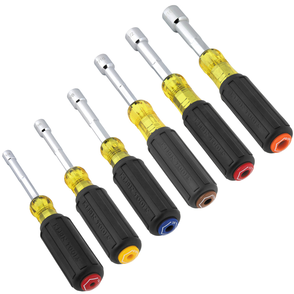 Klein Tools 65456MAG, Color-Coded Magnetic Hollow-Shaft Heavy-Duty Nut Driver Set, 6-Piece