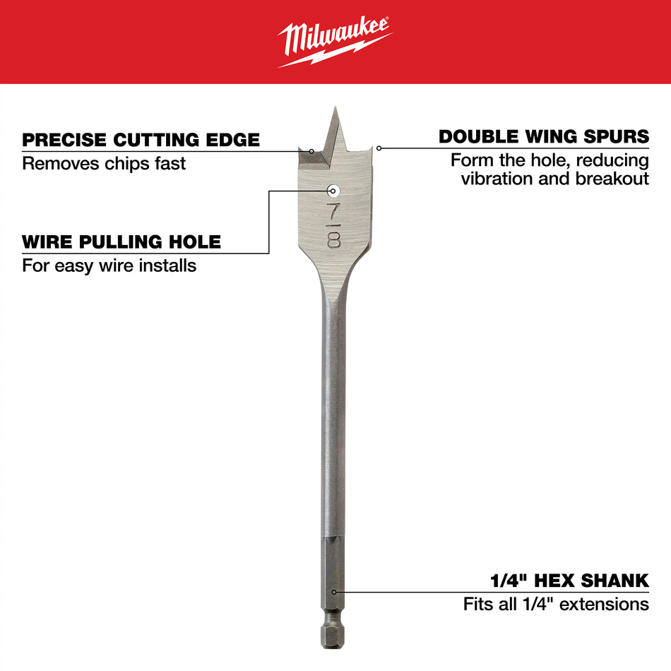 Milwaukee 48-27-0941, Flat Boring Bit 15/16" x 6"