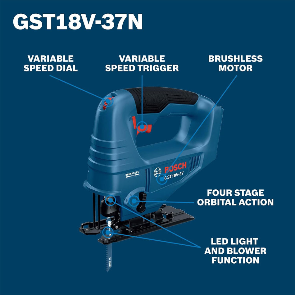 Bosch GST18V-37N, 18V Brushless Top-Handle Jig Saw (Bare Tool)