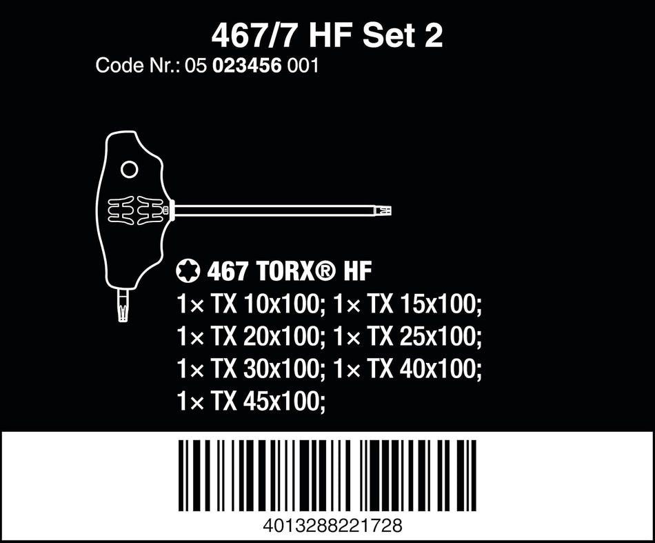 Wera 05023456001, 467/7 TORX® HF SET 2 SCREWDRIVER SET T-HANDLE TORX® SCREWDRIVERS WITH HOLDING FUNCTION, 7 PIECES