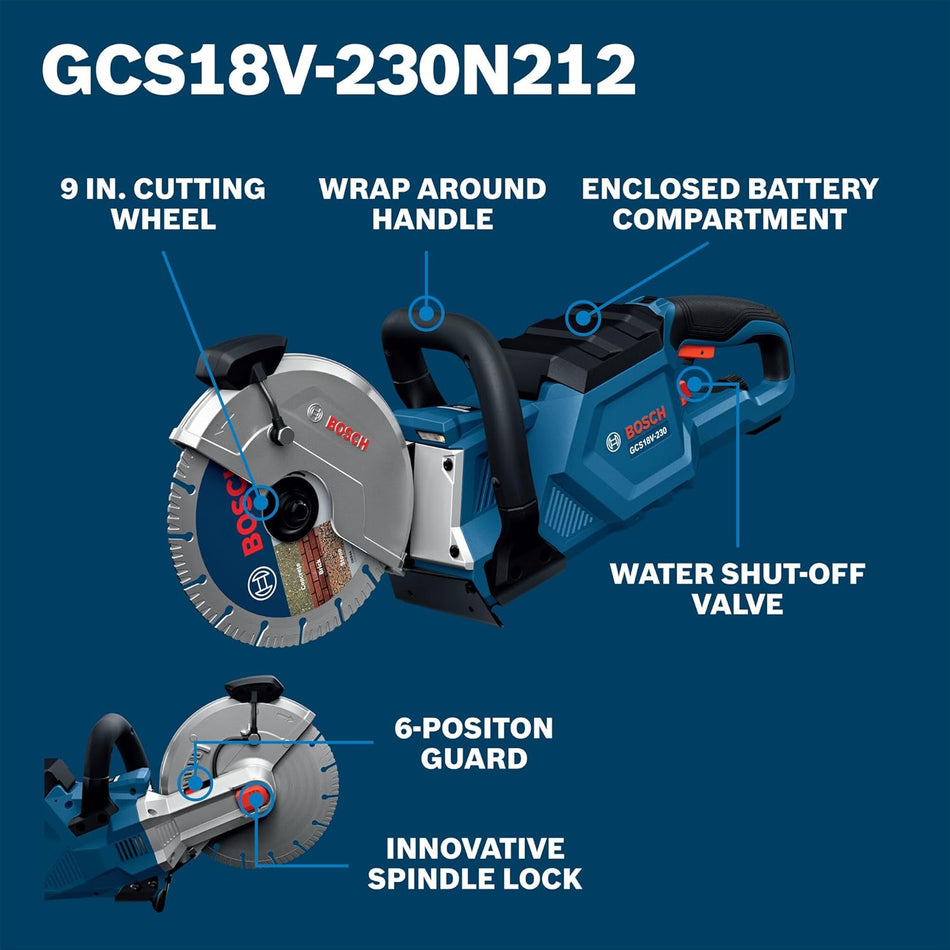 BOSCH GCS18V-230N212, 18V Brushless 9 In. Cutoff Saw Kit with (2) CORE18V® 12 Ah Batteries