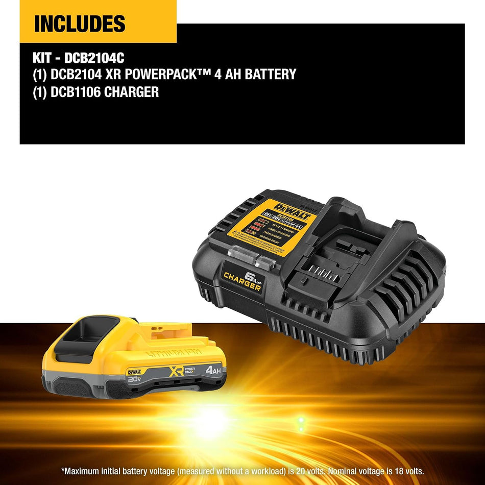 DEWALT DCB2104C, 20V MAX* XR POWERPACK™ 4Ah Battery + Charger Kit