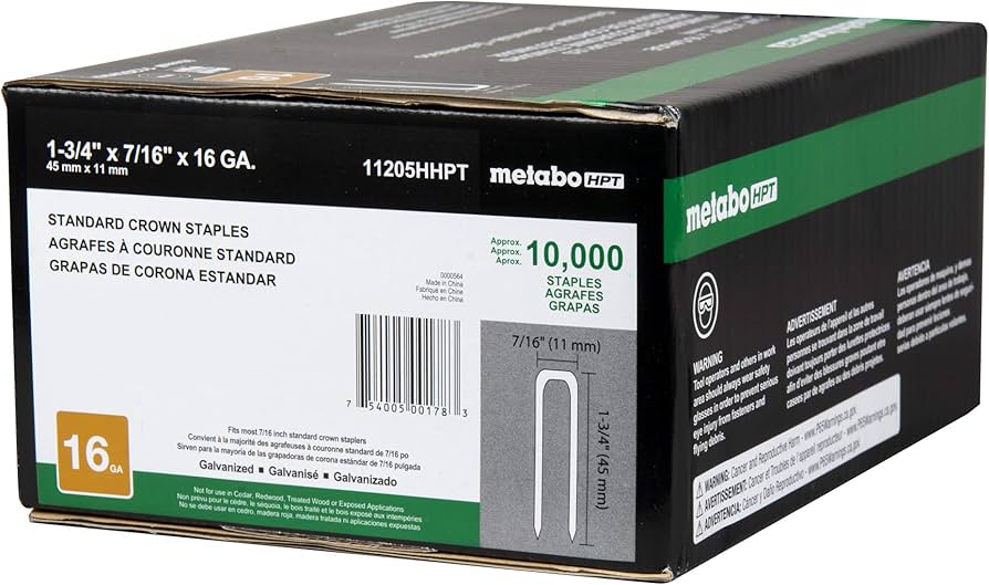 Metabo HPT 11205HHPT, N Series Staples 16 Gauge 7/16'' Crown 1-3/4'' Length (10M/Box)