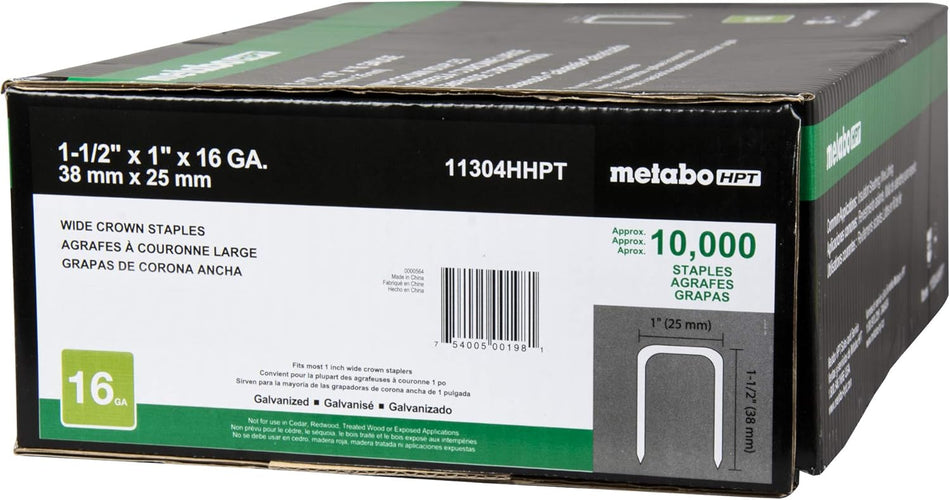 Metabo HPT 11304HHPT, Staples P17, Staples 16 Gauge 1" Crown 1-1/2'' Length (10M/Box)
