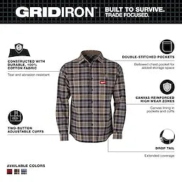 Milwaukee M551G, GRIDIRON™ Flannel Shirt Gray - 2X