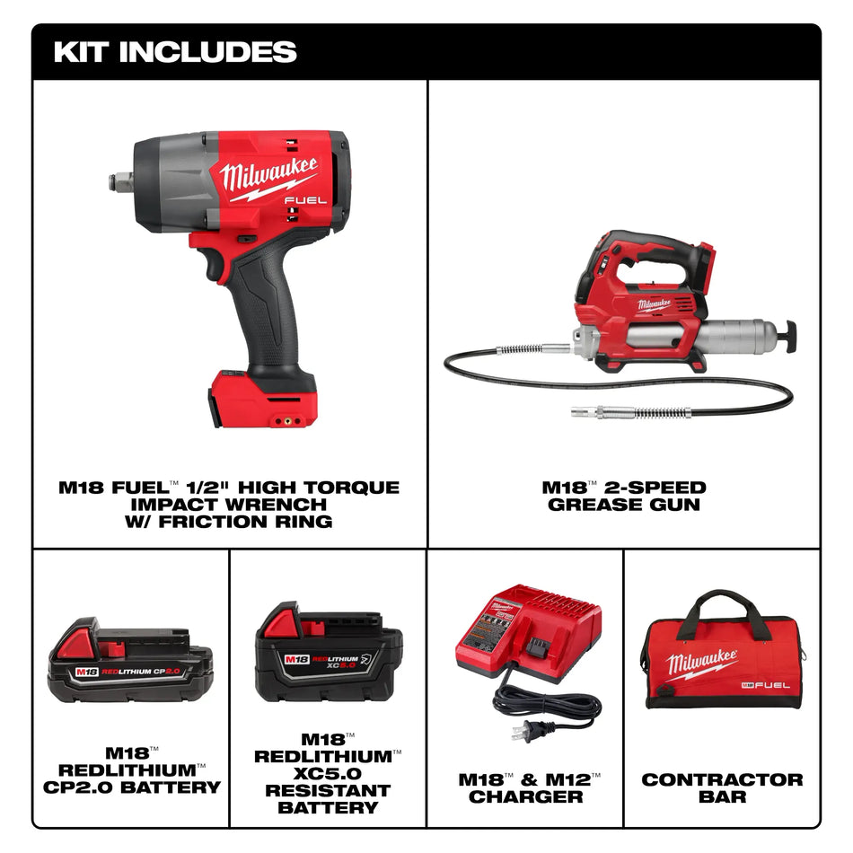 Milwaukee 2967-22GG, M18 FUEL™ 1/2" HTIW & Grease Gun Combo Kit
