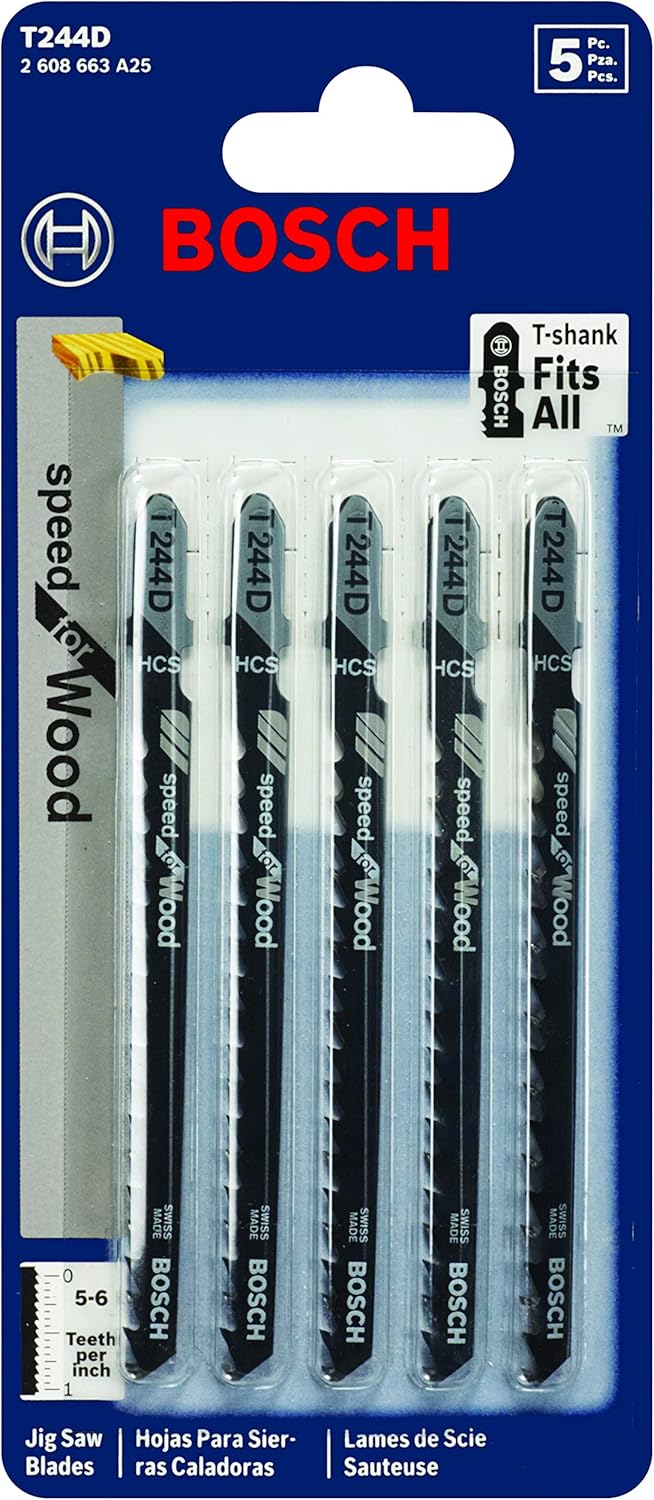BOSCH T244D, 4", 6TPI, HCS BOSCH Shank Jigsaw Blade  (5 Pk)