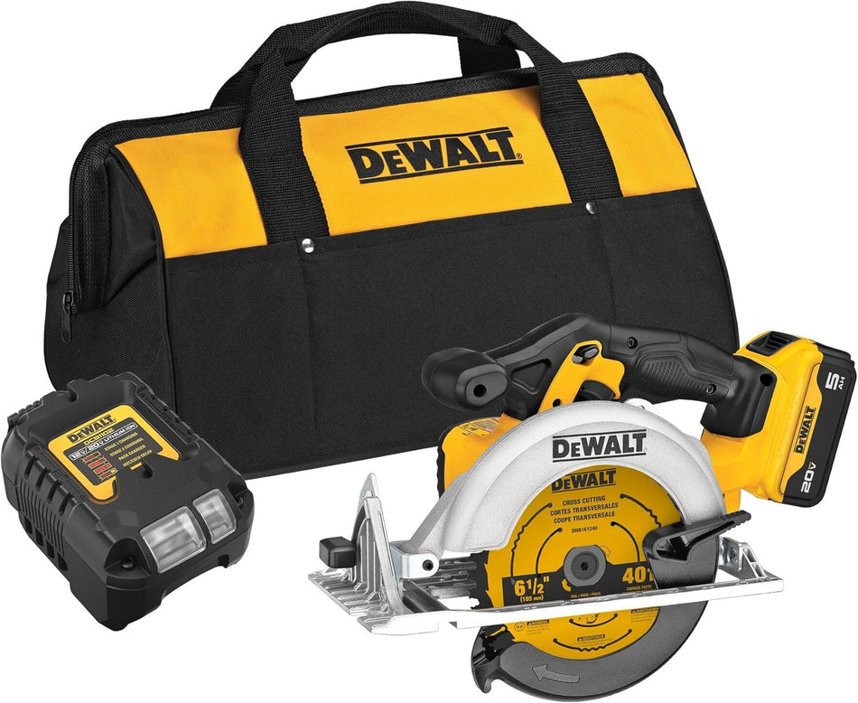 DEWALT DCS391P1, 20V MAX Li-Ion 6-1/2'' Circular Saw  Kit (5.0 Ah)